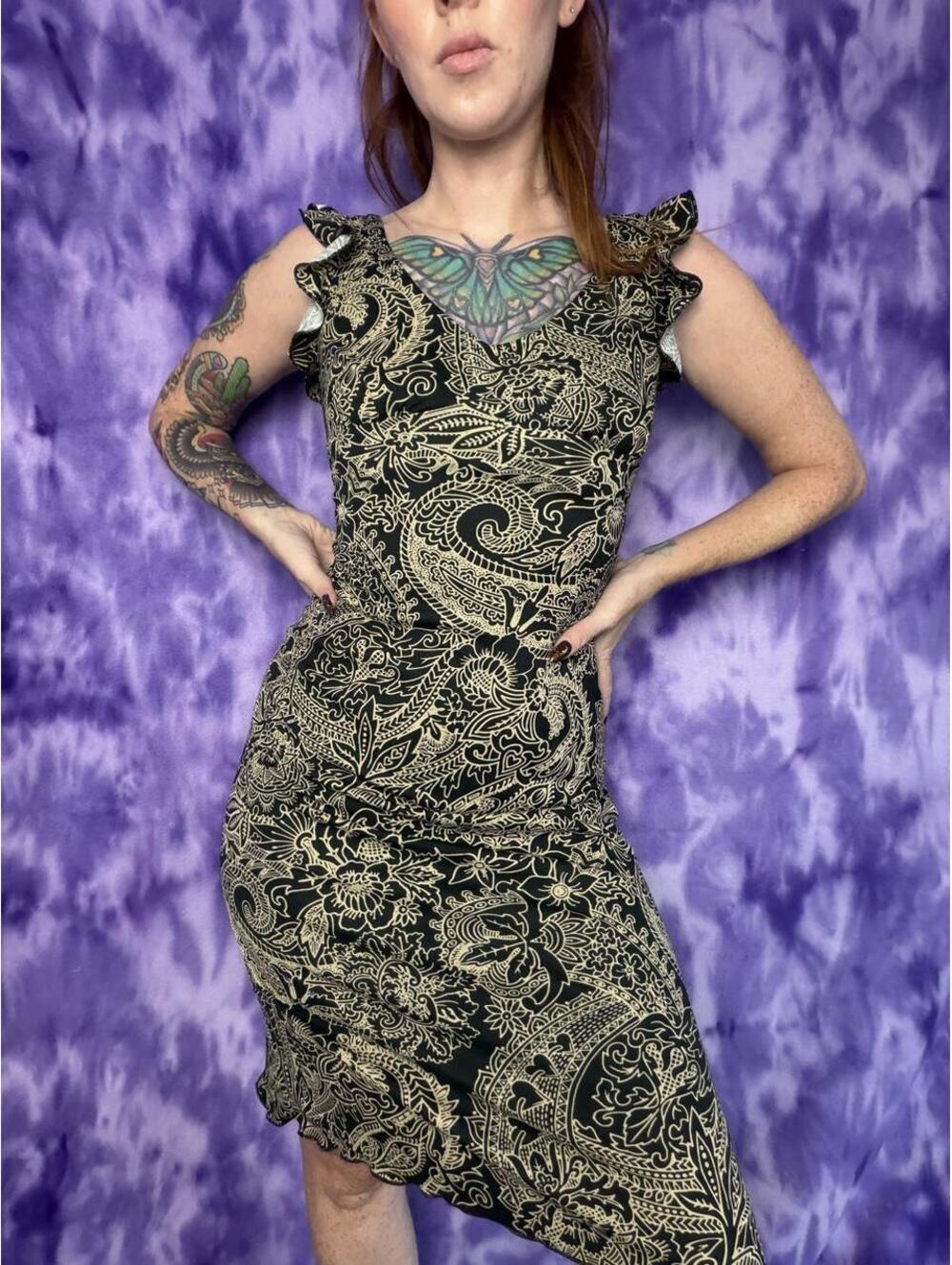 La belle y2k black and beige Paisley print dress